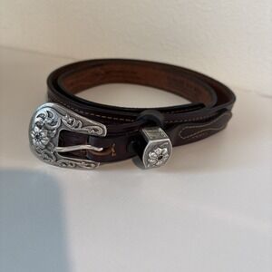 Vintage Leather The Real McCoy Women's Western Belt Silver Toned Flower Brown 46